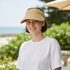 Furtalk Women’s Straw Sun Visor Hat in Natural Beige